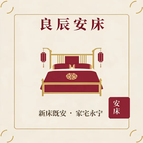 婚床安床红金吉庆插画