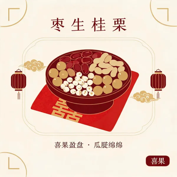 枣生桂栗安床喜果插画