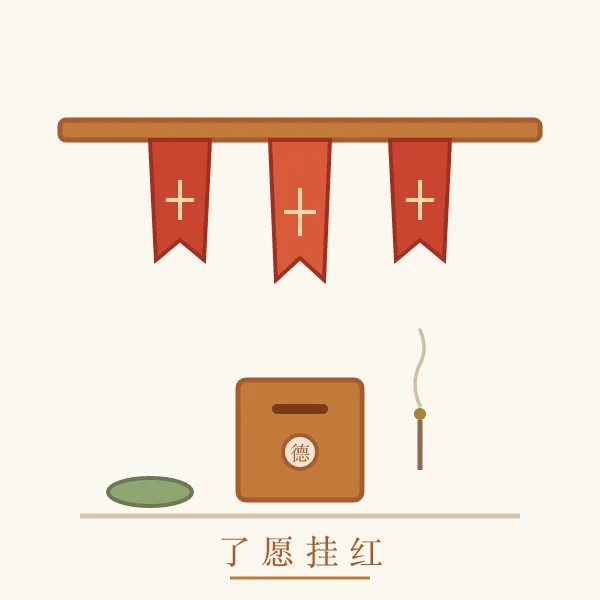 还愿锦旗红绸功德箱线描插画