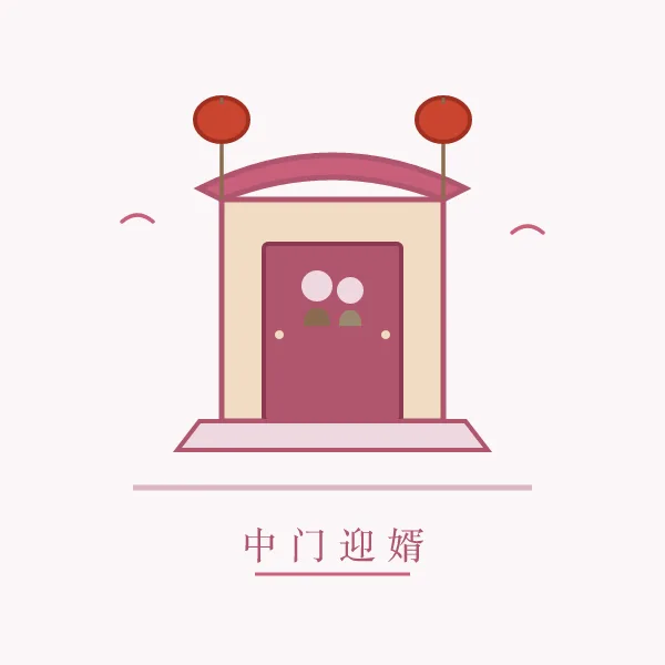 娘家中门迎婿线描插画