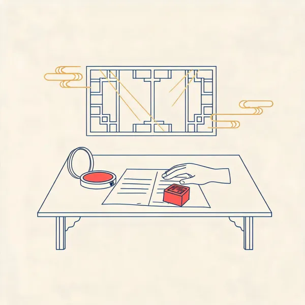 合同加盖红色印章插画