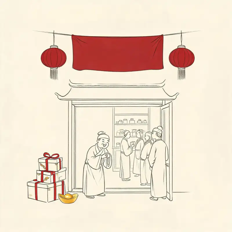 商铺开市宾客盈门插画