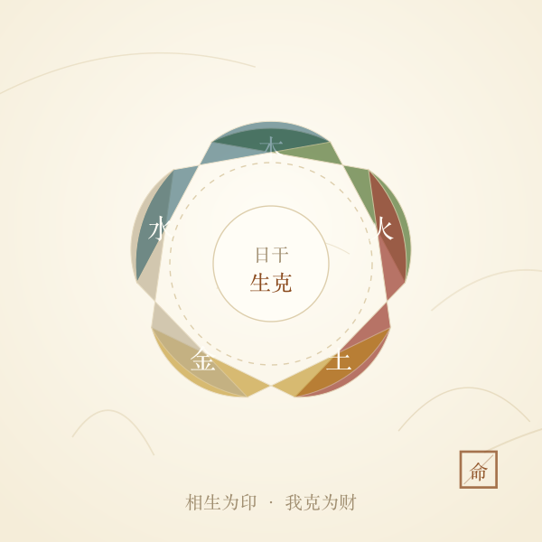 生肖本命五行与日干生克图插画