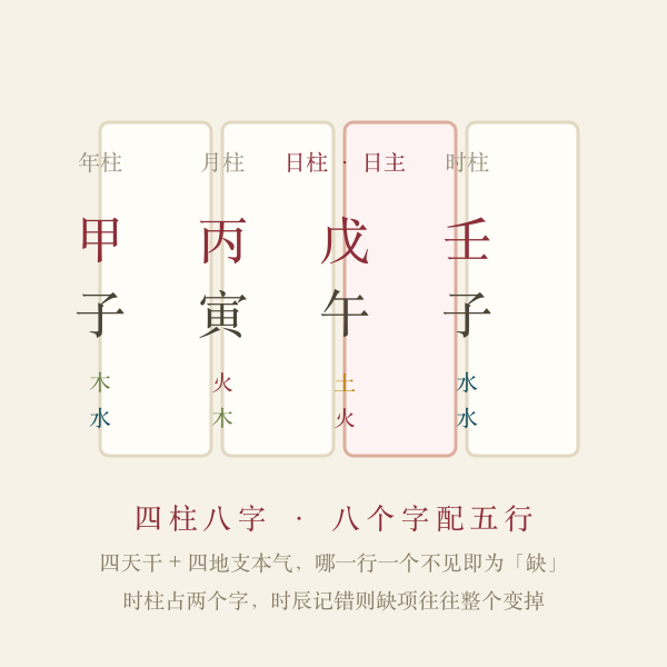 四柱八字天干地支排盘插画